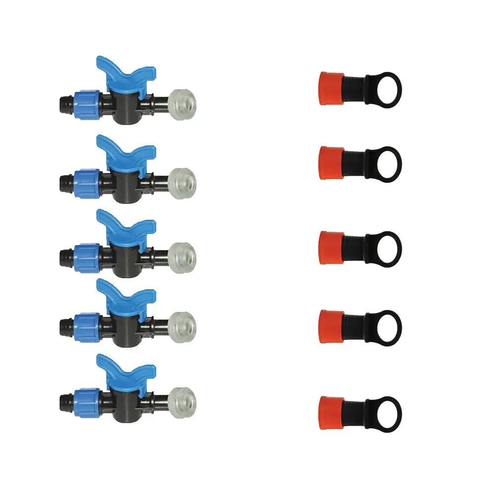 Set 5 x robinet strangere pentru banda picurare cu garnitura, 5 x Dop banda cu inel 16mm Agronomat